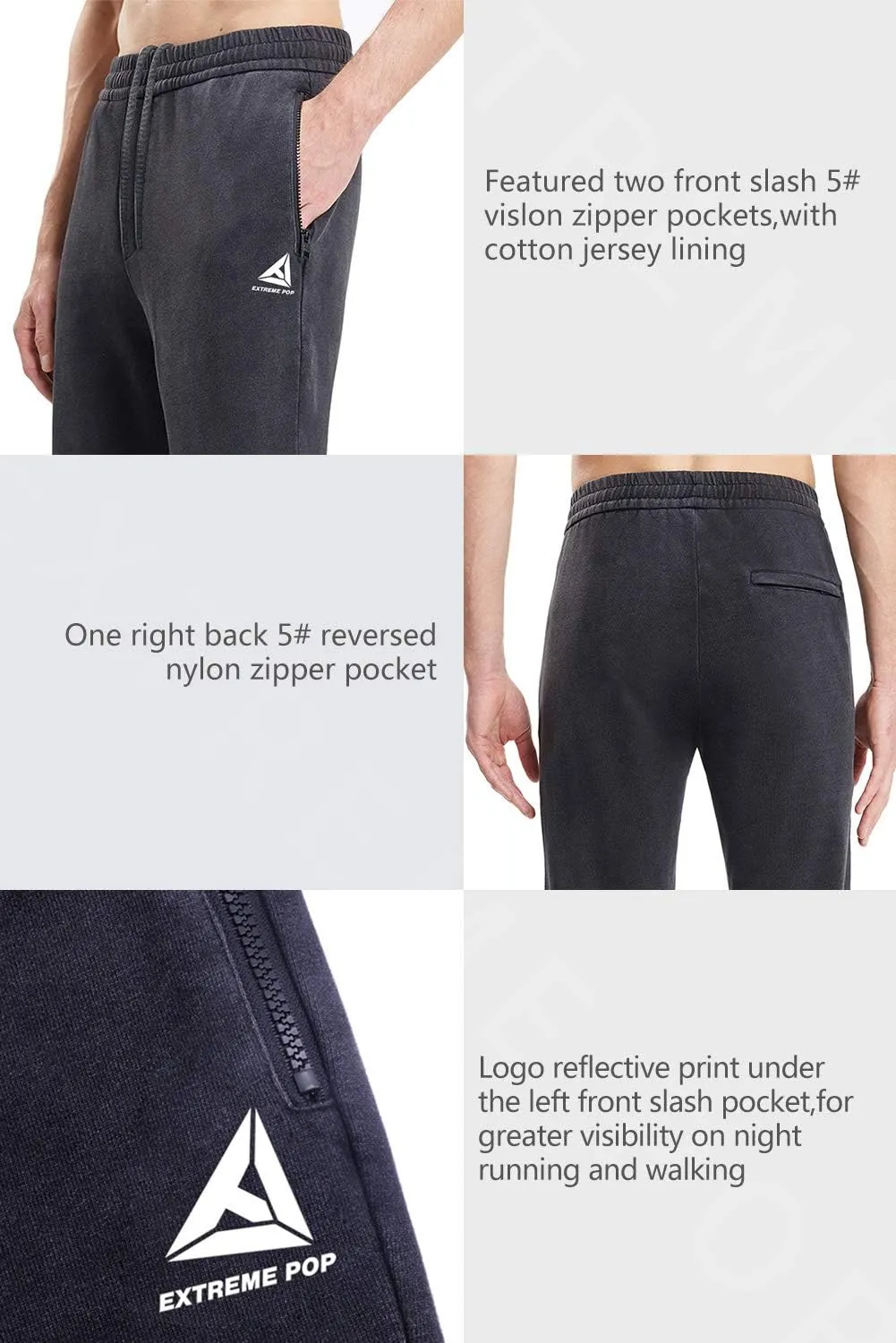 Extreme Pop Mens Joggers Bottoms Denim Terry Casual Sweatpants Cuffed Hem XS-XXL UK Brand