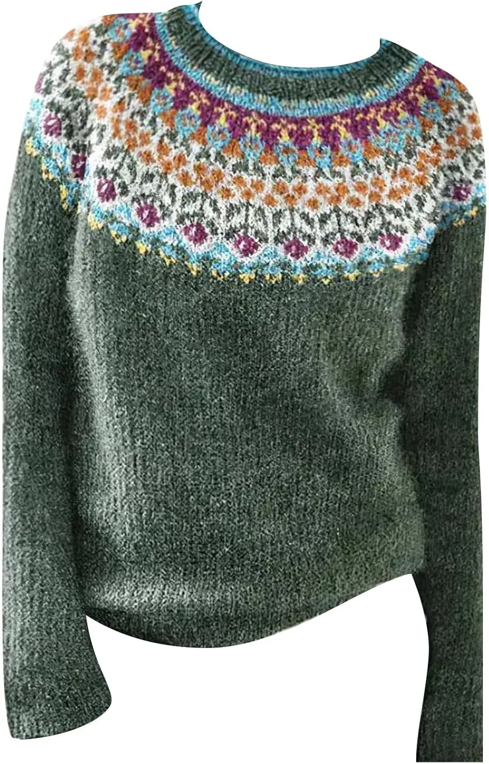 Fair Isle Sweater Women Plus Size Christmas Wool Knitted Striped Long Sleeve Retro Crewneck Sweatshirts Pullover Tops