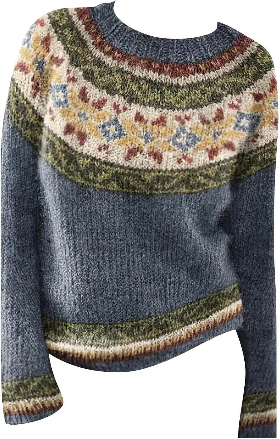 Fair Isle Sweater Women Plus Size Christmas Wool Knitted Striped Long Sleeve Retro Crewneck Sweatshirts Pullover Tops