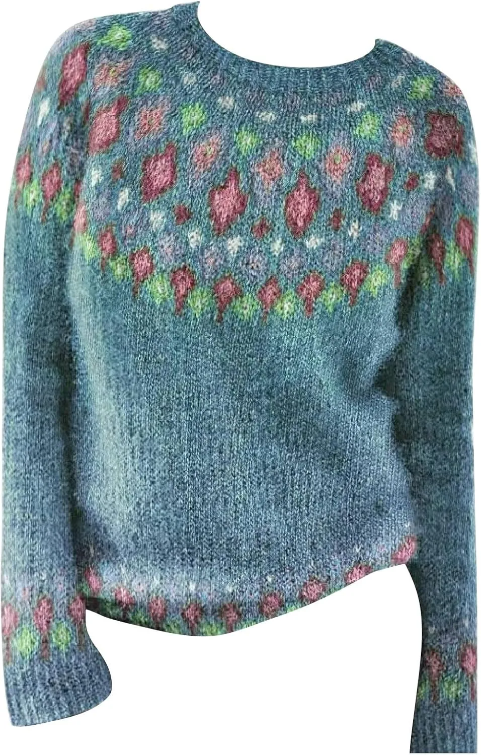 Fair Isle Sweater Women Plus Size Christmas Wool Knitted Striped Long Sleeve Retro Crewneck Sweatshirts Pullover Tops