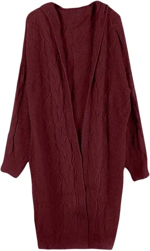 Fall Sweaters for Women 2024 Long Cardigans Cable Knitted Open Front Oversized Hooded Outerwear Sweater Coat