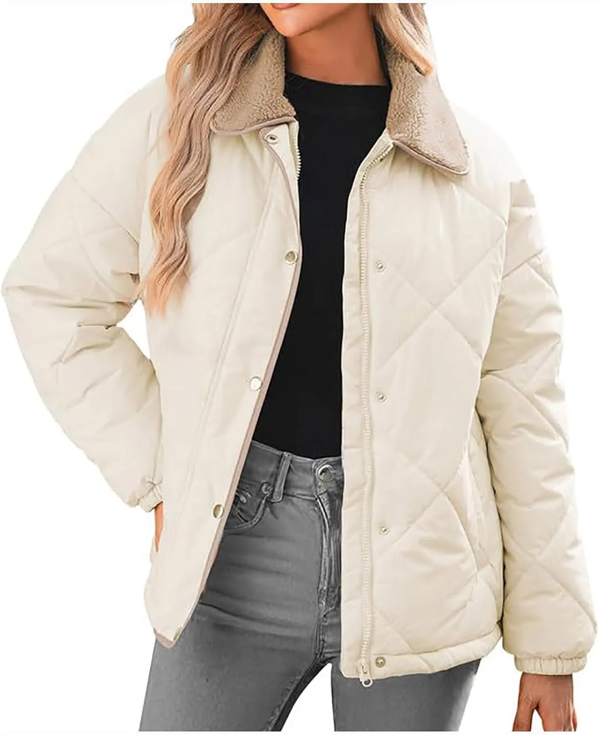 Fall Winter Jackets for Women 2024 Warm Quilted Jackets Lightweight Casual Puffer Jacket Padded Down Coat Outerwear