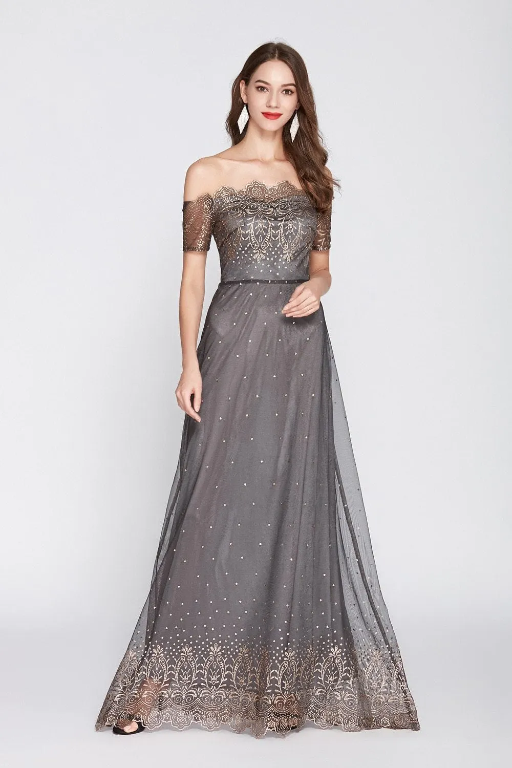 FashionSierra - Women's Slash Neckline Sexy Off the Shoulder Embroidery Elegant Party Prom Long Maxi Designer Runway Dresses