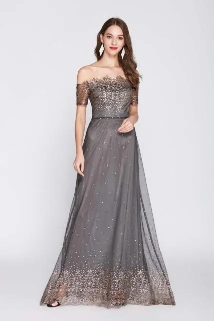 FashionSierra - Women's Slash Neckline Sexy Off the Shoulder Embroidery Elegant Party Prom Long Maxi Designer Runway Dresses