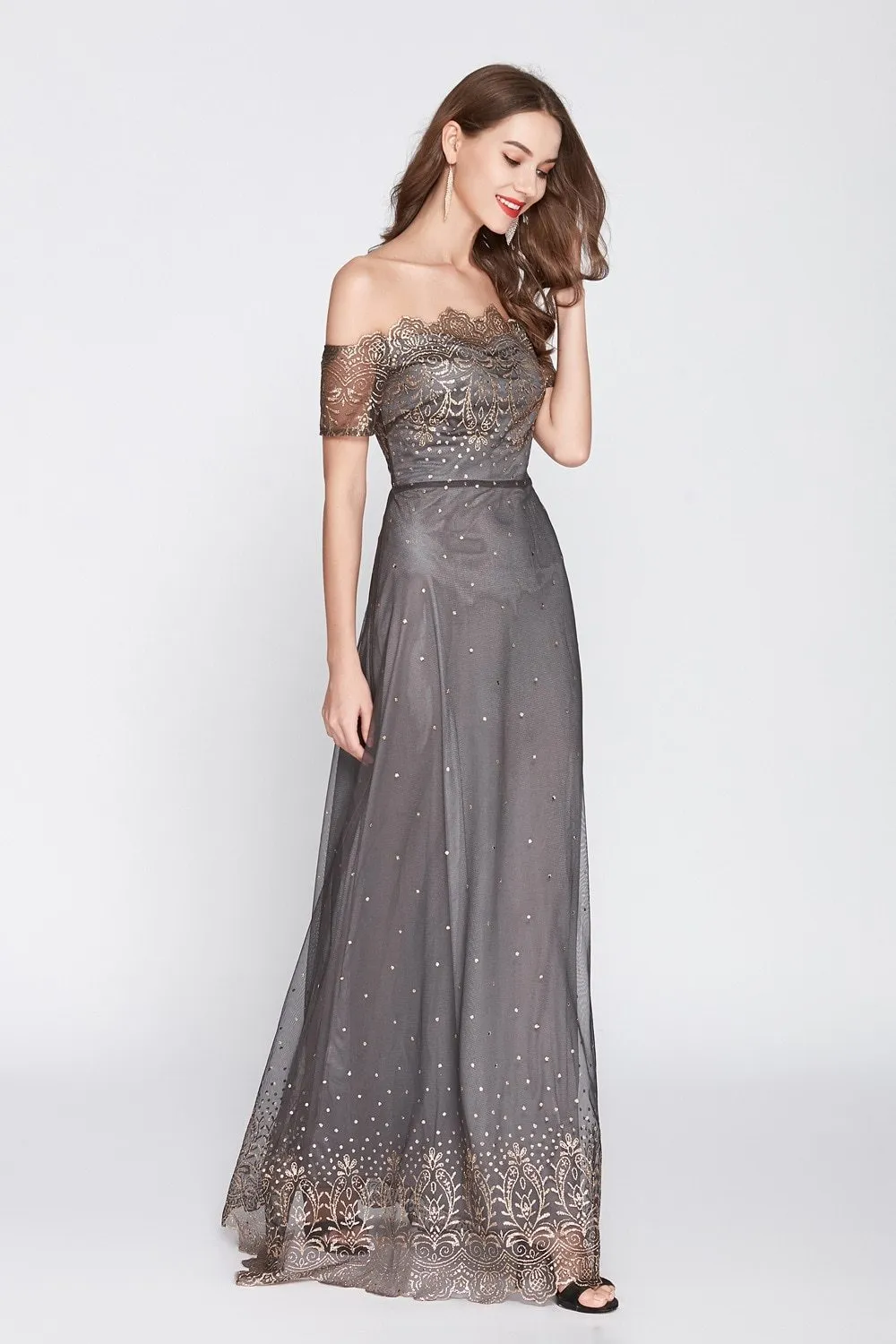 FashionSierra - Women's Slash Neckline Sexy Off the Shoulder Embroidery Elegant Party Prom Long Maxi Designer Runway Dresses