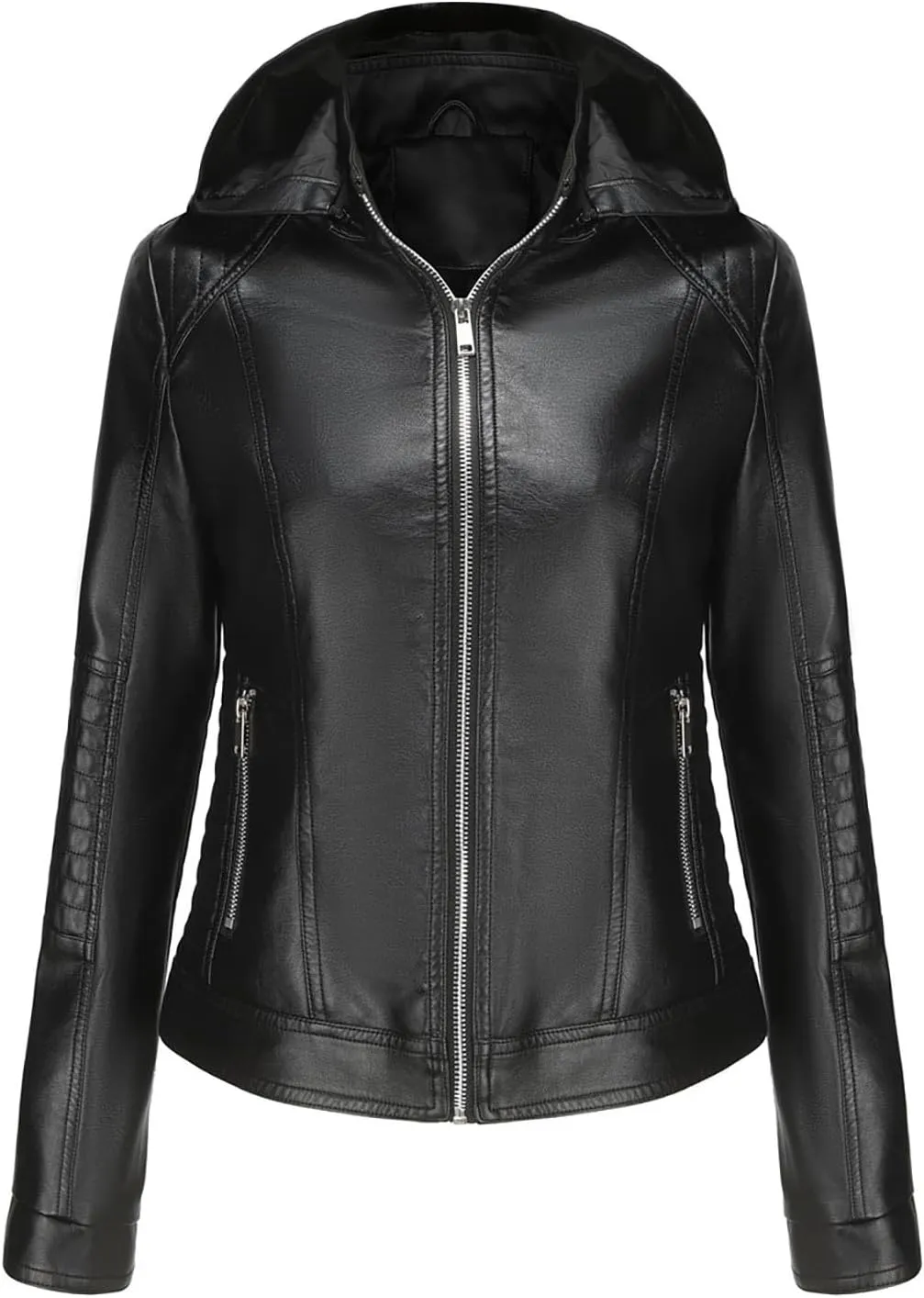 Faux Leather Moto Jacket for Women Fashion Dressy Leather Biker Coat Lightweight Slim Fit Zipper Jackets Outwear