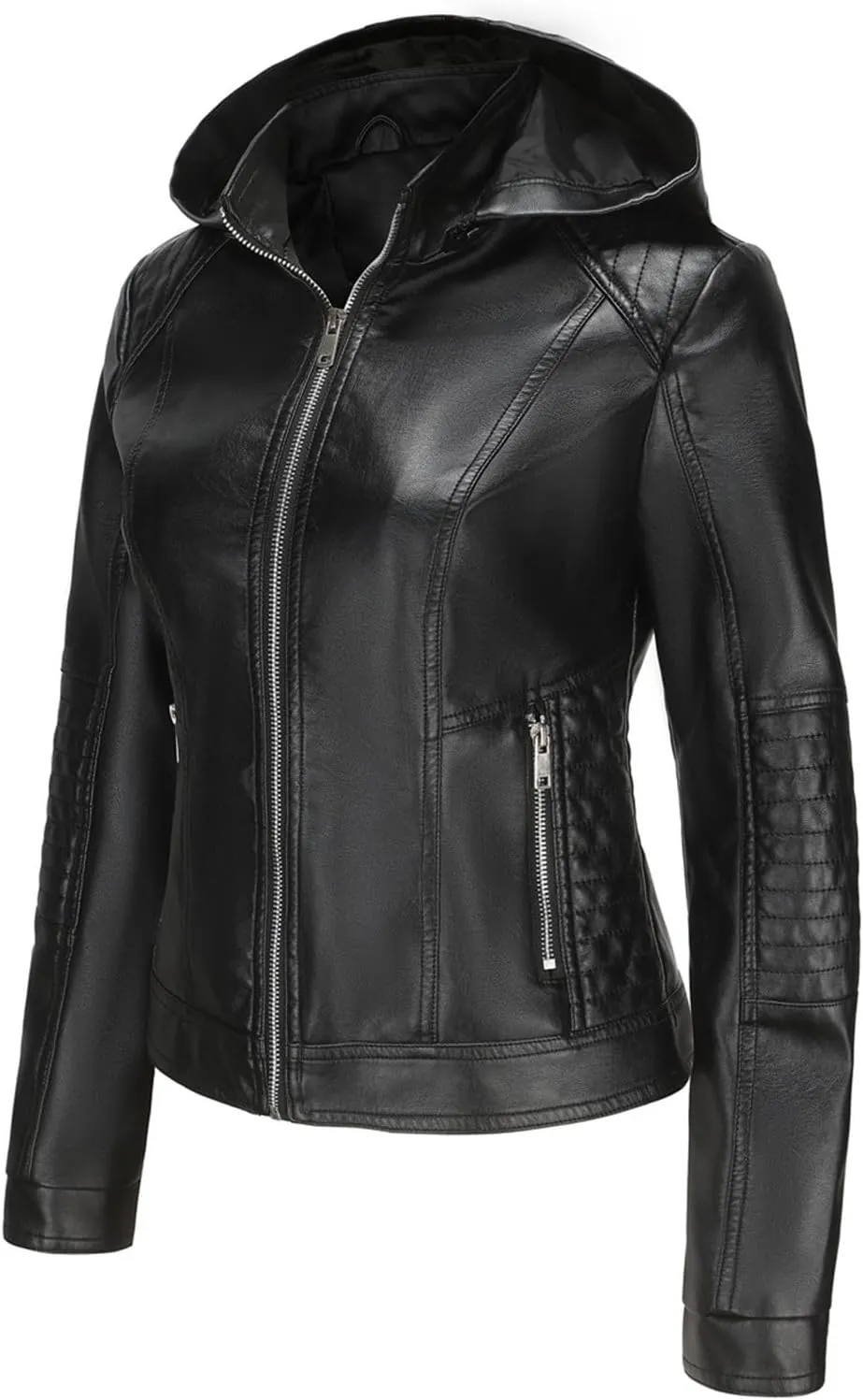Faux Leather Moto Jacket for Women Fashion Dressy Leather Biker Coat Lightweight Slim Fit Zipper Jackets Outwear