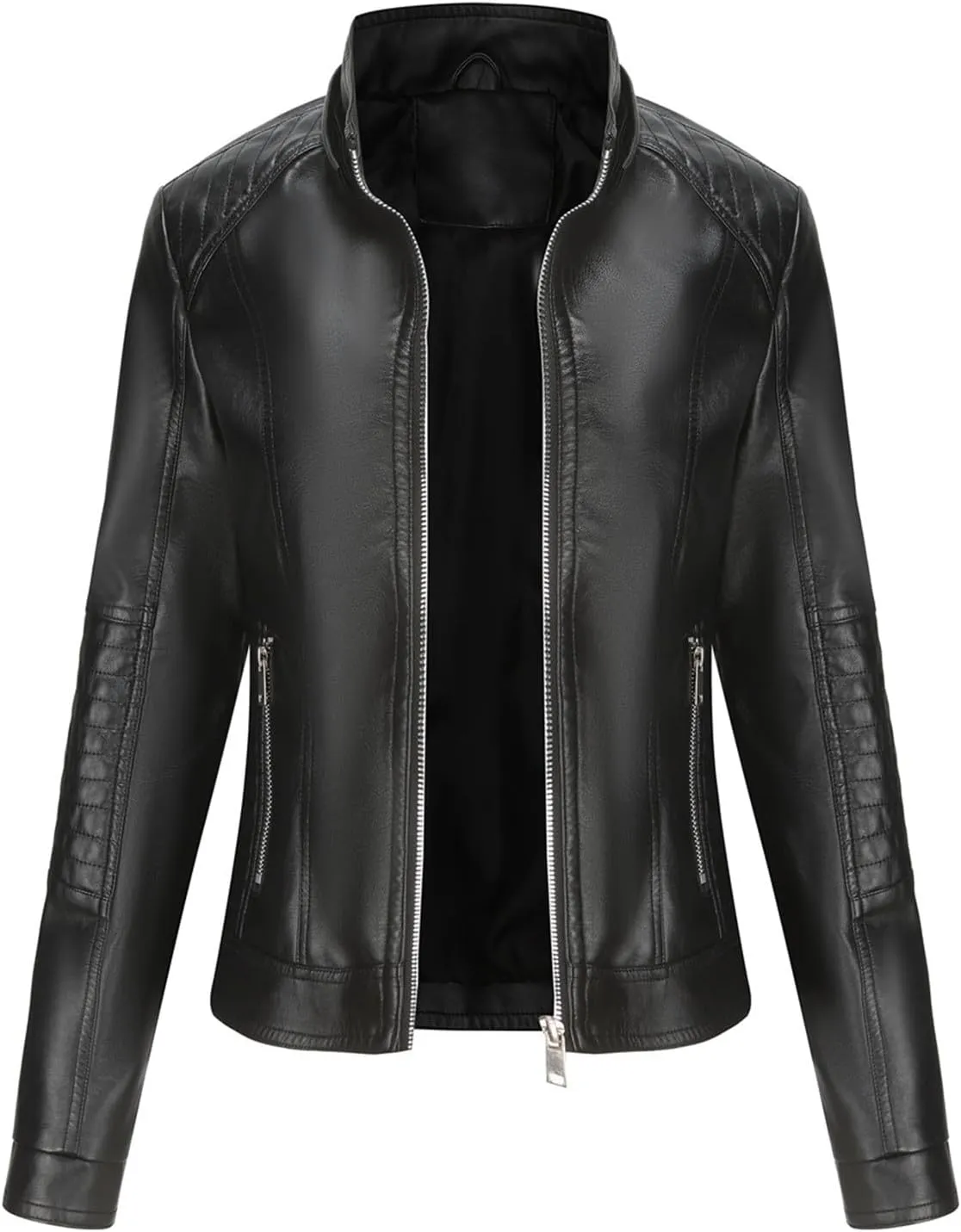 Faux Leather Moto Jacket for Women Fashion Dressy Leather Biker Coat Lightweight Slim Fit Zipper Jackets Outwear