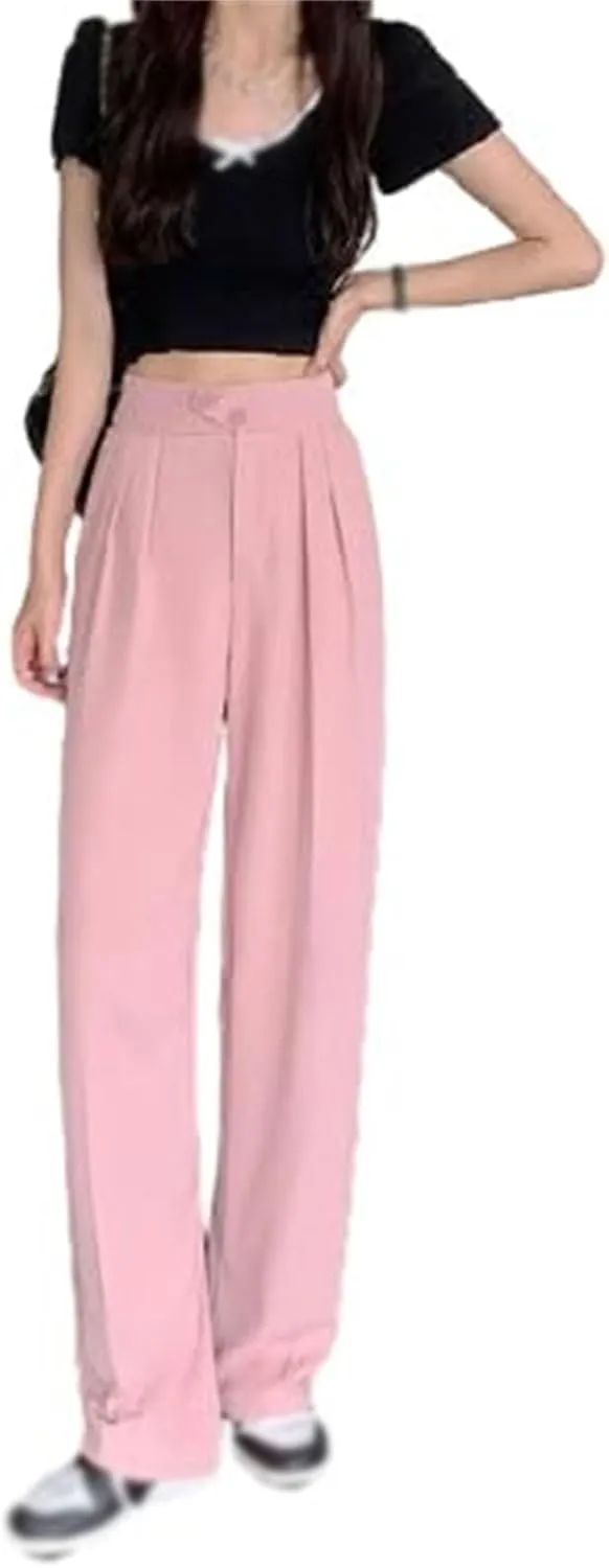 Figure-Flattering Versatile High-Waisted Wide Leg Trousers, Womens Loose Fit Straight Pants, Casual Pants