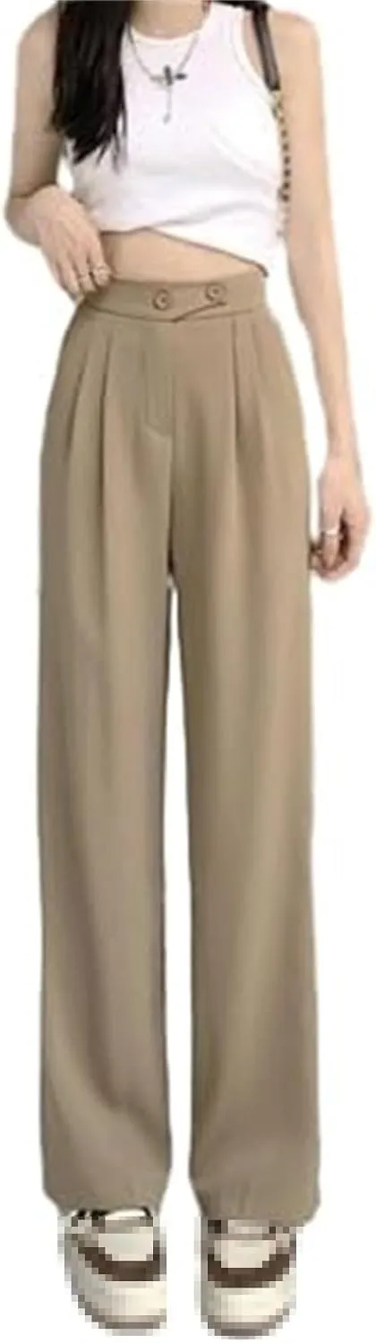 Figure-Flattering Versatile High-Waisted Wide Leg Trousers, Womens Loose Fit Straight Pants, Casual Pants