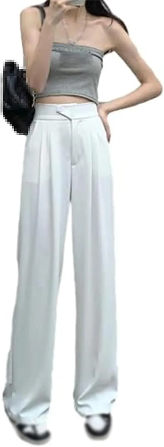 Figure-Flattering Versatile High-Waisted Wide Leg Trousers, Womens Loose Fit Straight Pants, Casual Pants