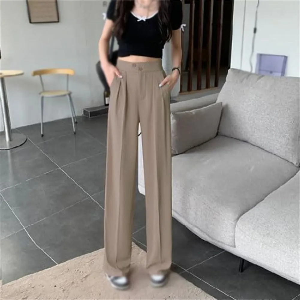 Figure-Flattering Versatile High-Waisted Wide Leg Trousers, Womens Loose Fit Straight Pants, Casual Pants