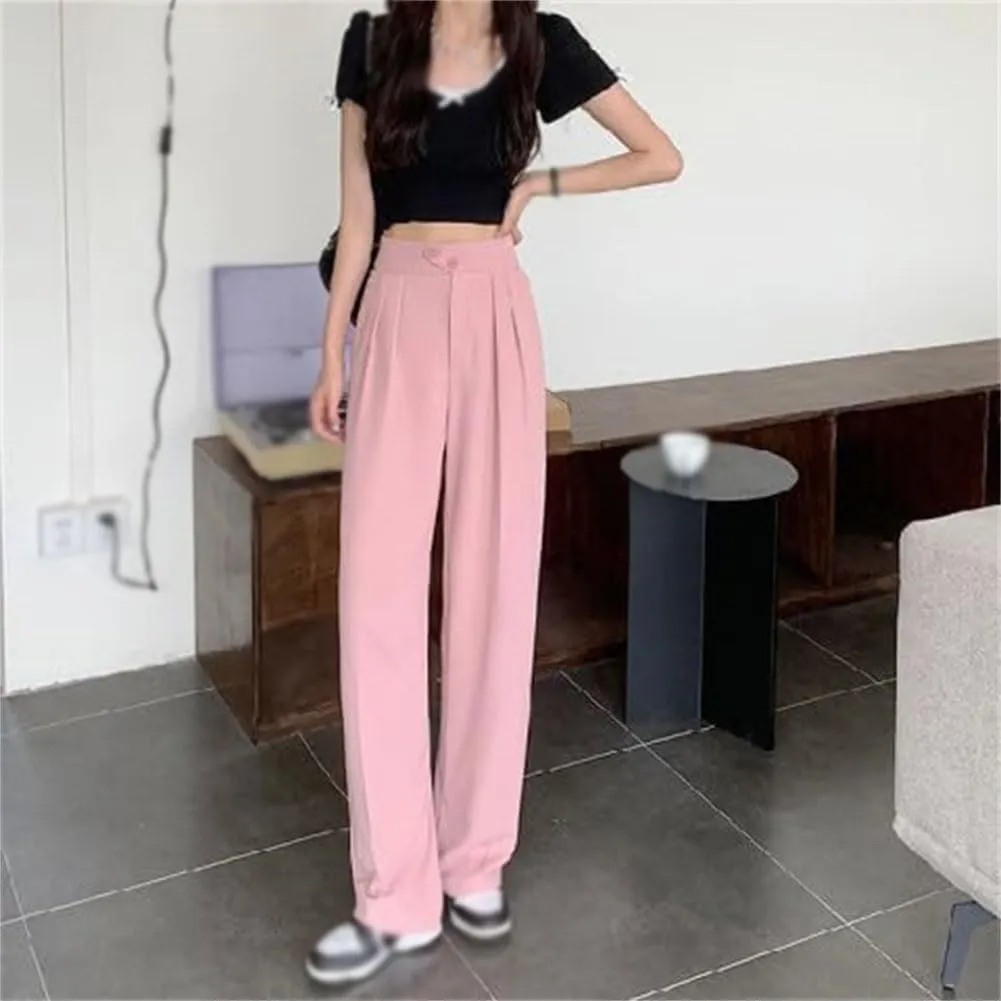 Figure-Flattering Versatile High-Waisted Wide Leg Trousers, Womens Loose Fit Straight Pants, Casual Pants