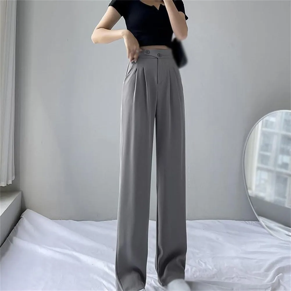Figure-Flattering Versatile High-Waisted Wide Leg Trousers, Womens Loose Fit Straight Pants, Casual Pants