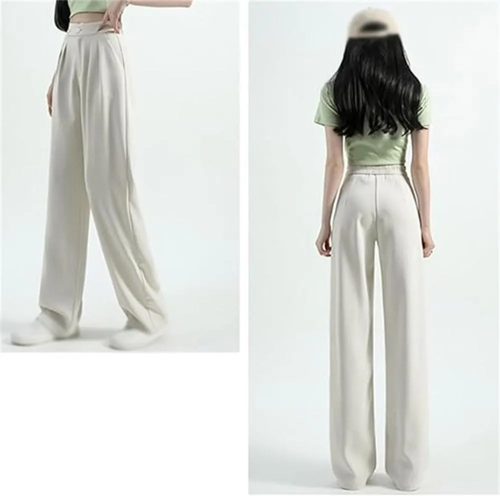 Figure-Flattering Versatile High-Waisted Wide Leg Trousers, Womens Loose Fit Straight Pants, Casual Pants