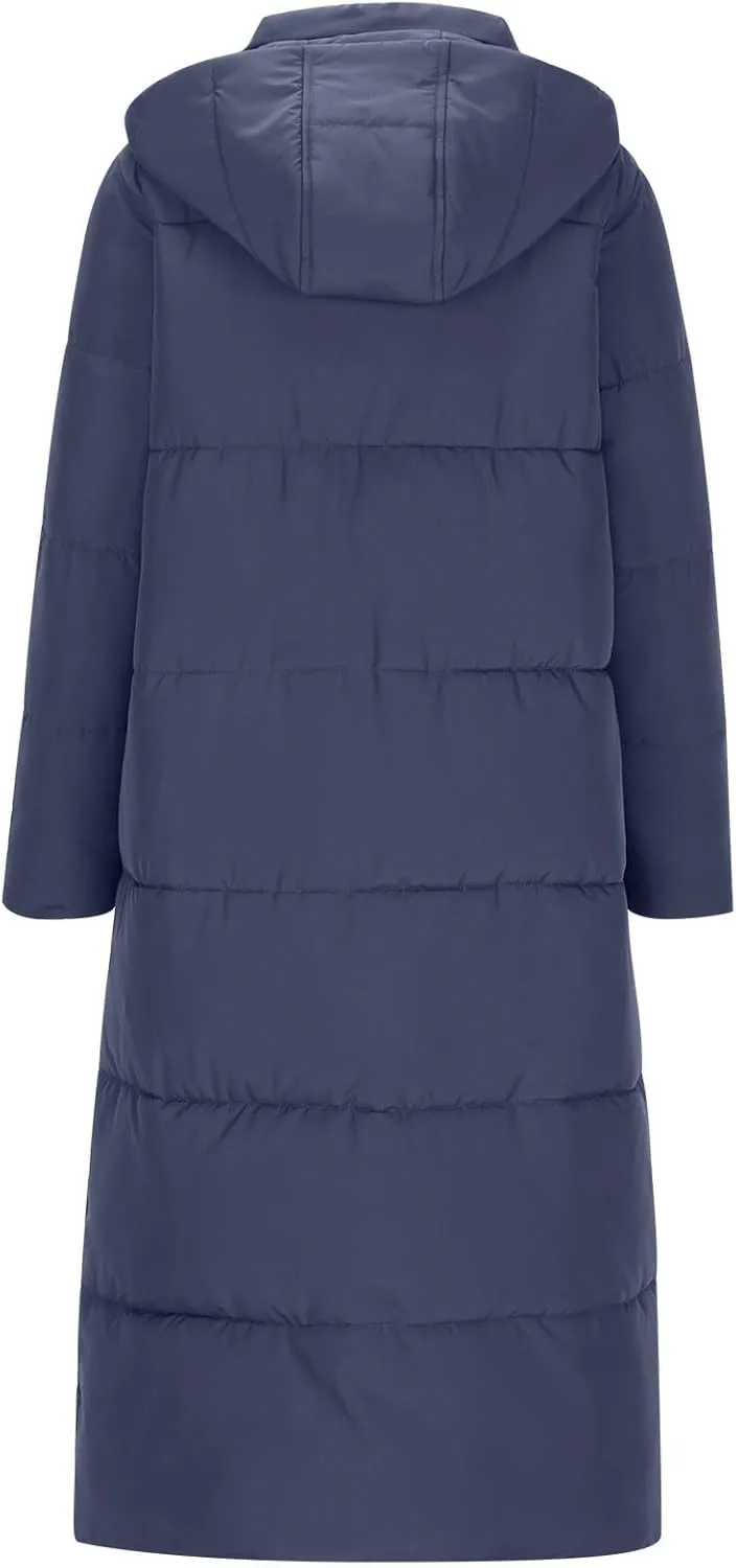 Finelylove Long Winter Coats for Women Trendy Quilted Down Puffer Jacket Waterproof Warm Thick Maxi Parka Coat with Hood