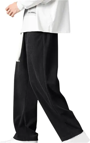 Finelylove Mens Corduroy Pants Loose Fit Straight Leg Sweatpants Lightweight Vintage Casual Pants Elastic Waist Trousers