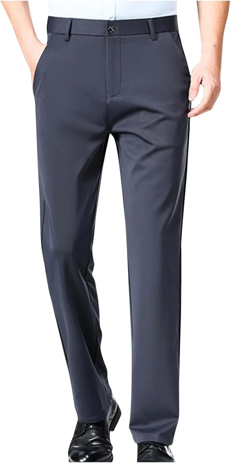 Finelylove Mens Suit Pants Flex Slim Fit Dress Pants Cinch Bottom Flat Front Tapered Chino Pants with Elastic Waistband