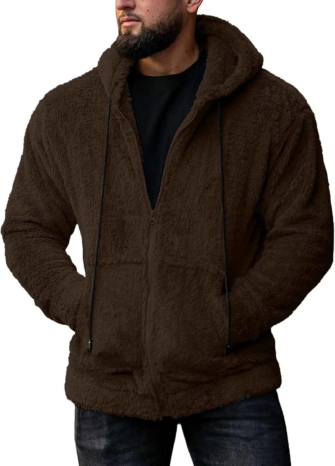 Fleece Jacket Men, Men's Outdoor Casual Fleece Sherpa Lined Button Down Shirt Jacket Heavyweight Jacket Coats