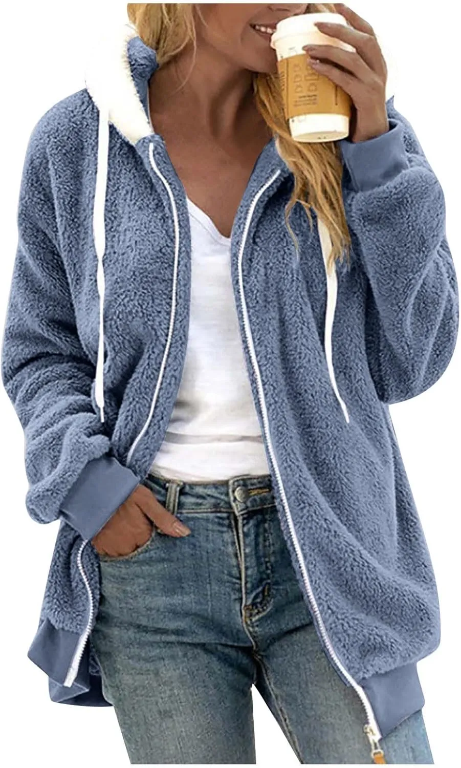 Fleece Jacket Sherpa Jackets for Women 2023 Fall Winter Fuzzy Fleece Jacket Casual Loose Hooded Coats Outerwear