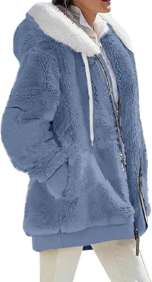Fleece Jacket Sherpa Jackets for Women 2023 Fall Winter Fuzzy Fleece Jacket Casual Loose Hooded Coats Outerwear