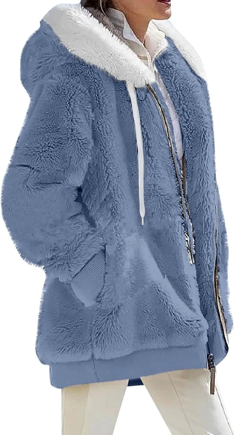 Fleece Jacket Sherpa Jackets for Women 2023 Fall Winter Fuzzy Fleece Jacket Casual Loose Hooded Coats Outerwear