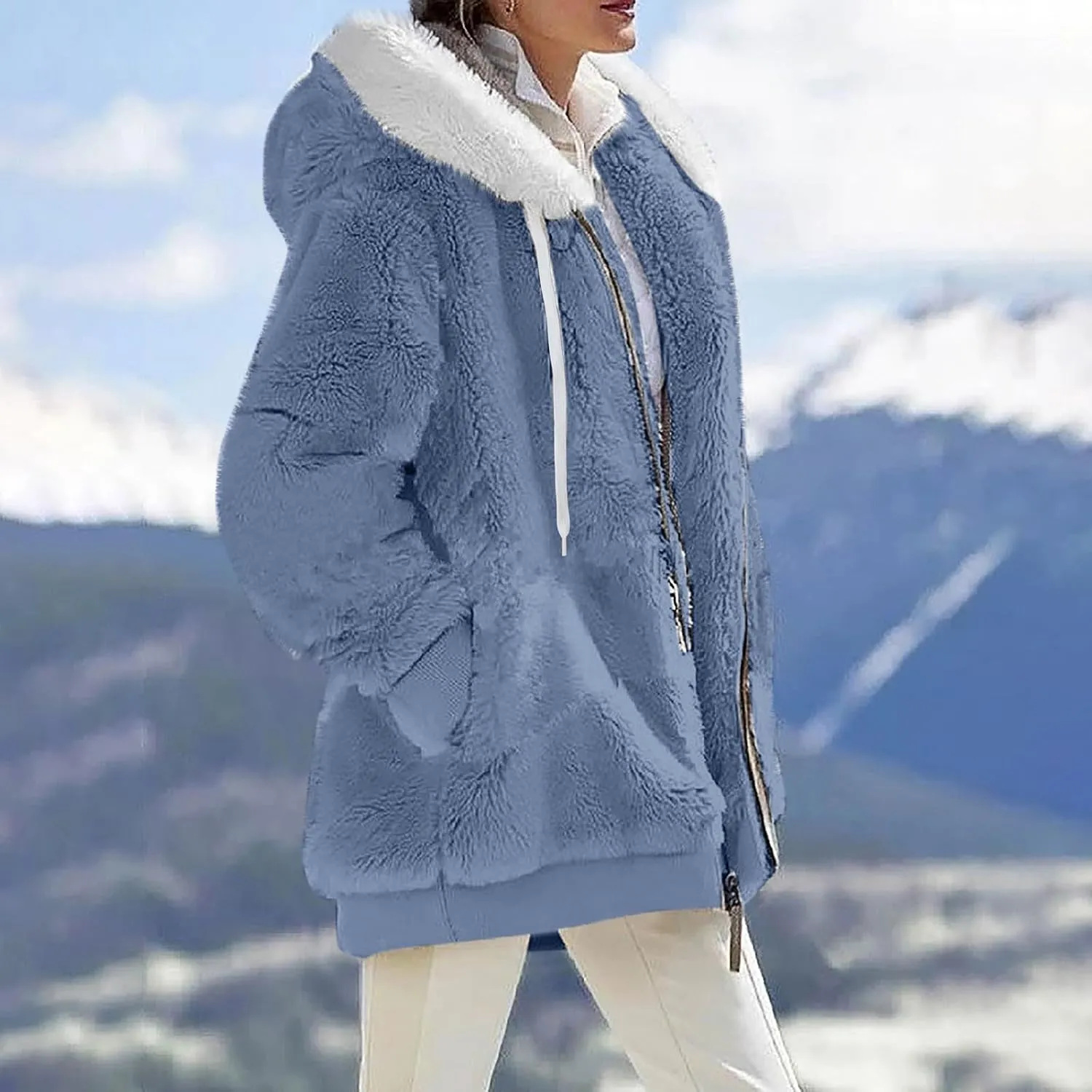 Fleece Jacket Sherpa Jackets for Women 2023 Fall Winter Fuzzy Fleece Jacket Casual Loose Hooded Coats Outerwear
