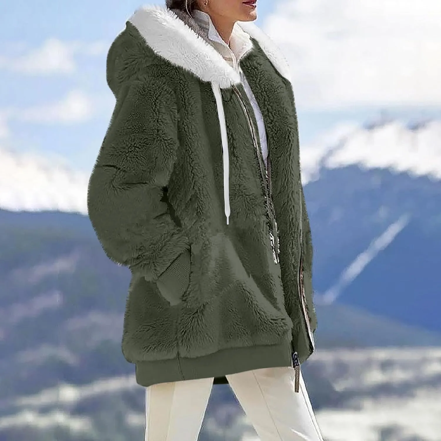 Fleece Jacket Women Sherpa-Lined Zip Up Long Sleeve Zip Up Hoodie Women Winter Jackets For Women Fall Jackets For Women 2024