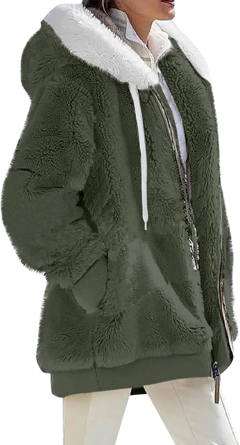 Fleece Jacket Women Sherpa-Lined Zip Up Long Sleeve Zip Up Hoodie Women Winter Jackets For Women Fall Jackets For Women 2024