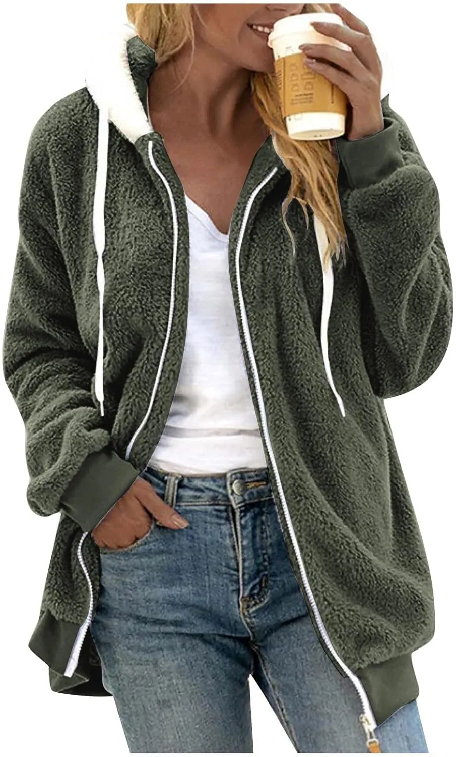 Fleece Jacket Women Sherpa-Lined Zip Up Long Sleeve Zip Up Hoodie Women Winter Jackets For Women Fall Jackets For Women 2024