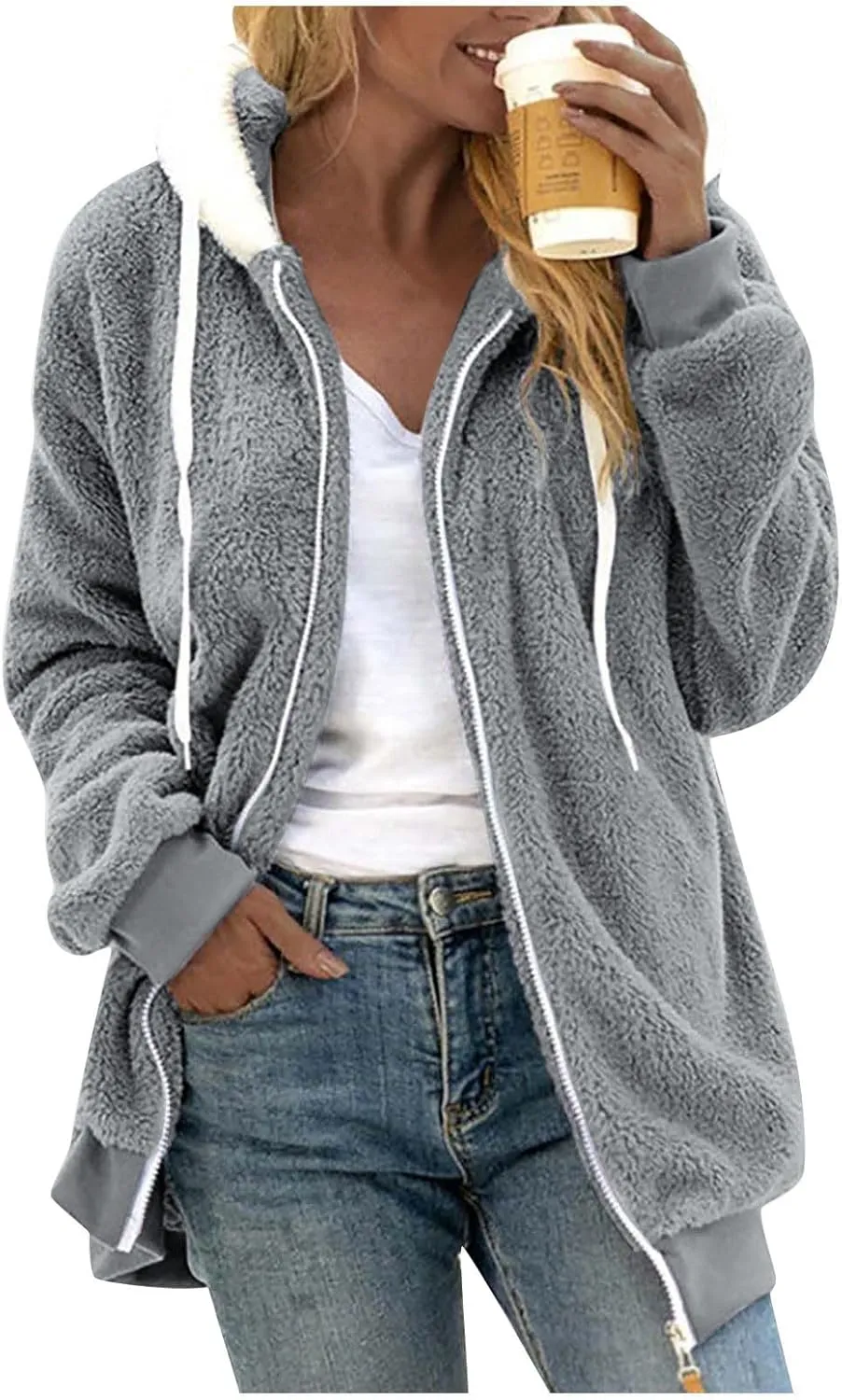Fleece Jacket Women Sherpa-Lined Zip Up Long Sleeve Zip Up Hoodie Women Winter Jackets For Women Fall Jackets For Women 2024