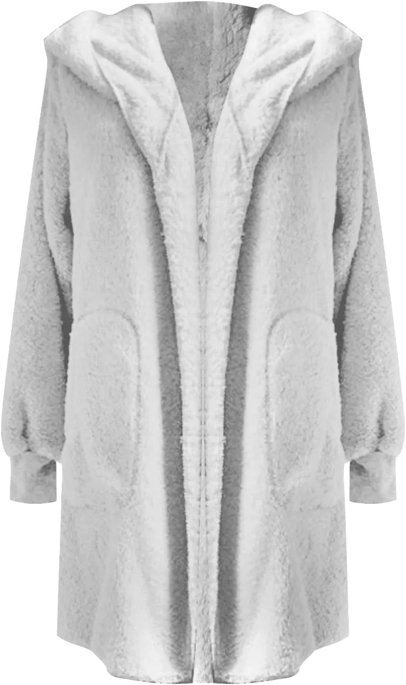 Fleece Jackets for Women Winter Coats with Hood Warm Oversized Fuzzy Jacket Long Cardigan Sweaters Soft Coat