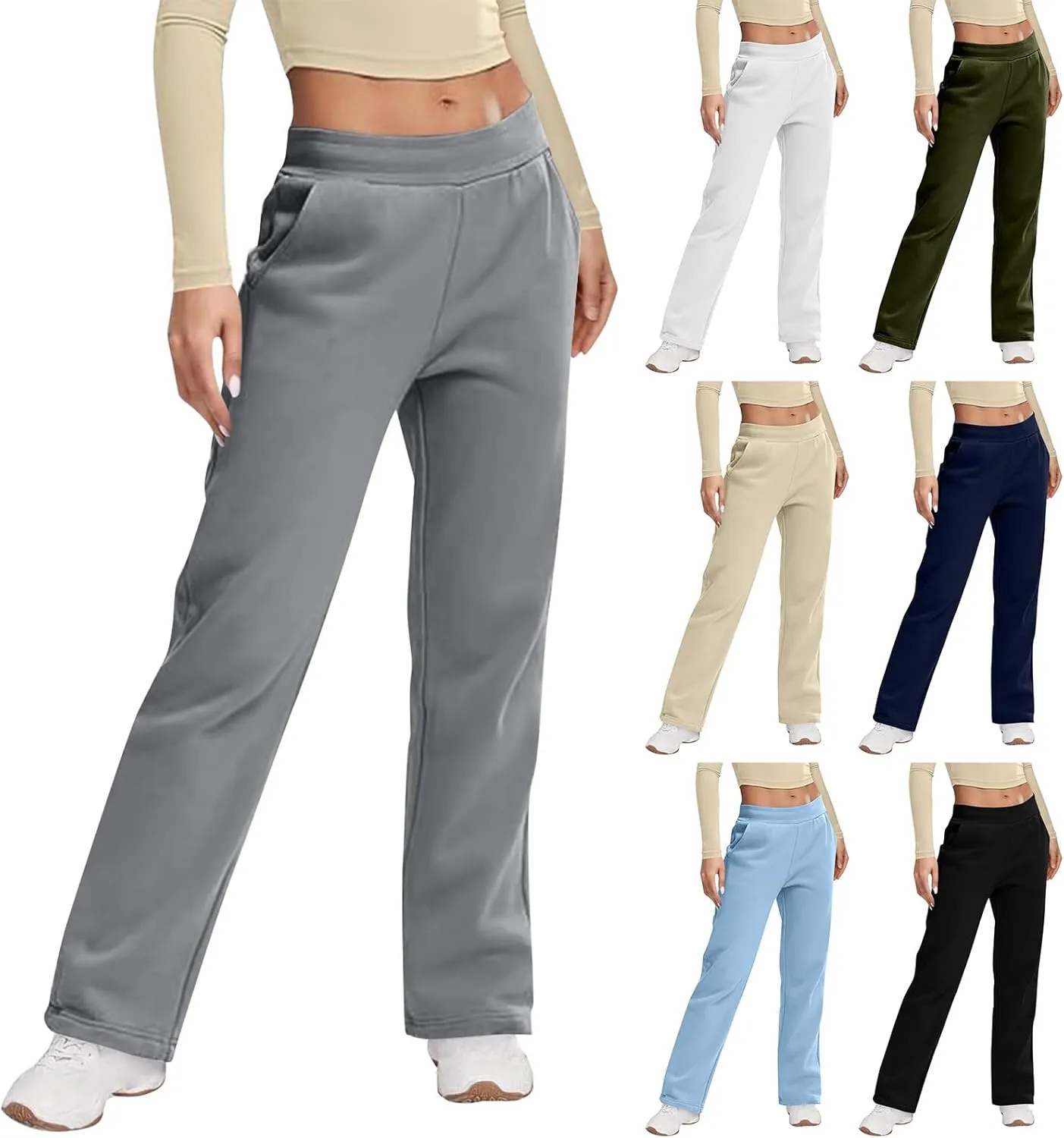 Fleece Sweatpants Women High Elastic Waist Wide Leg Sweatpants Warm Thick Sweatpants with Pockets Comfy Workout Pants