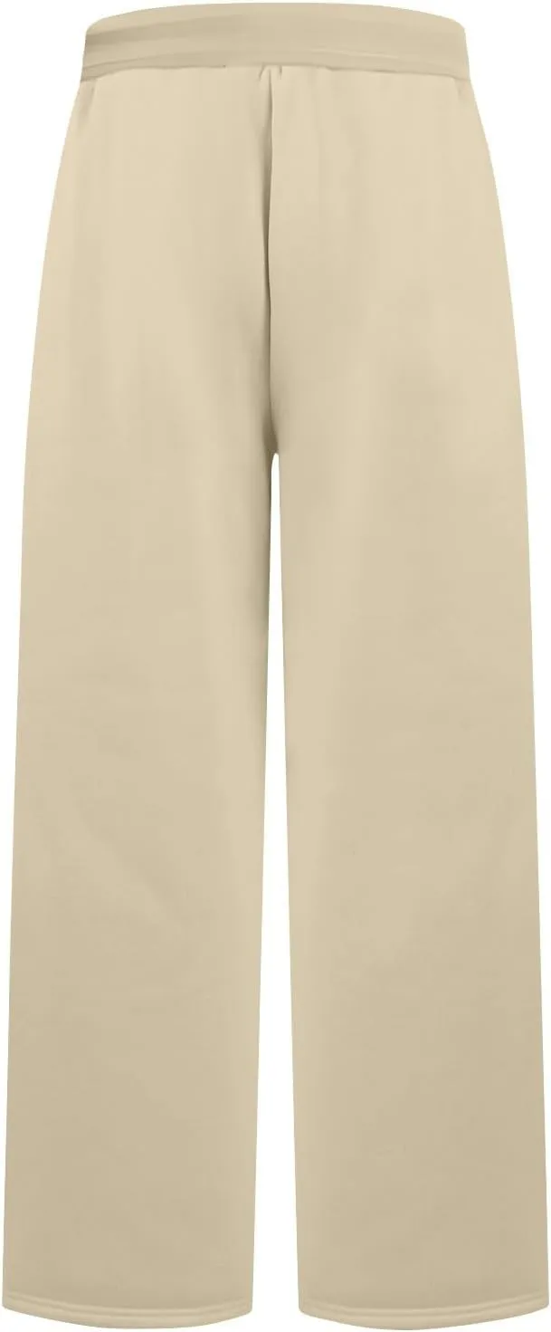Fleece Sweatpants Women High Elastic Waist Wide Leg Sweatpants Warm Thick Sweatpants with Pockets Comfy Workout Pants