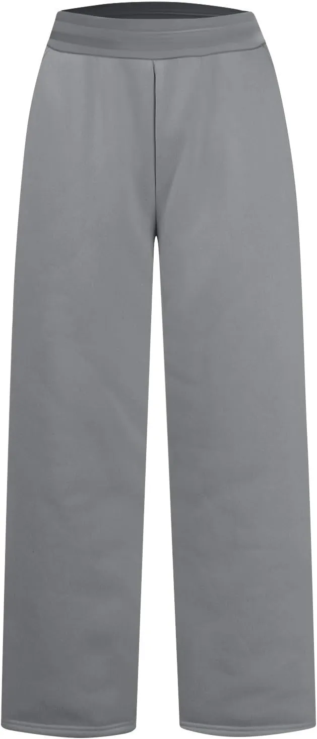 Fleece Sweatpants Women High Elastic Waist Wide Leg Sweatpants Warm Thick Sweatpants with Pockets Comfy Workout Pants