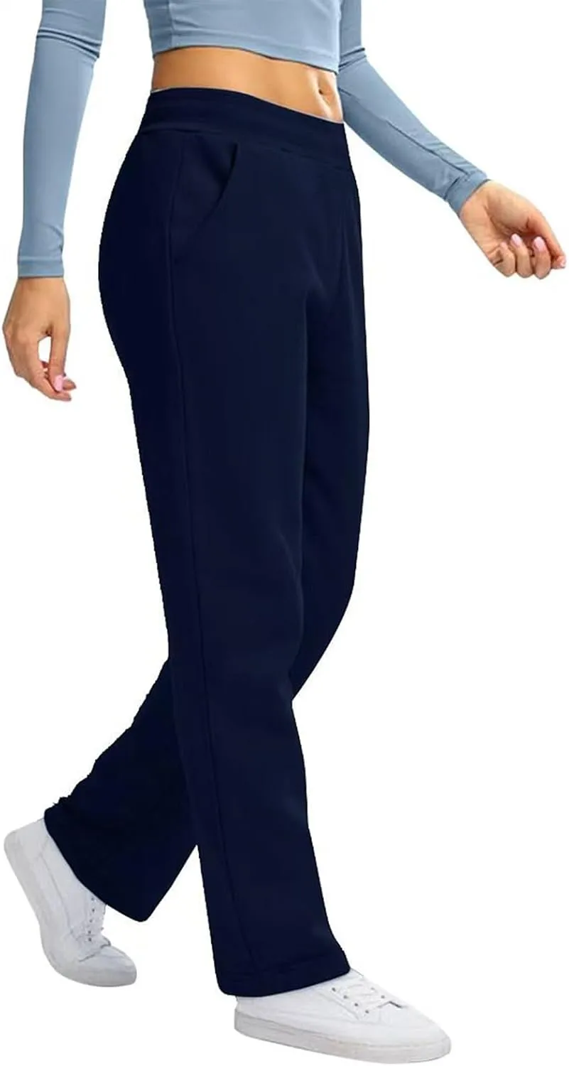 Fleece Sweatpants Women High Elastic Waist Wide Leg Sweatpants Warm Thick Sweatpants with Pockets Comfy Workout Pants