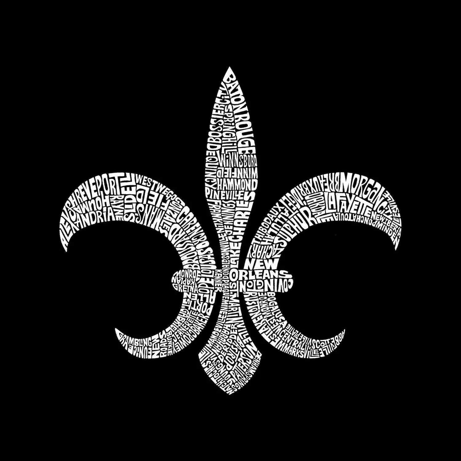 FLEUR DE LIS - POPULAR LOUISIANA CITIES - Men's Premium Word Art LA Pop Art T-Shirt