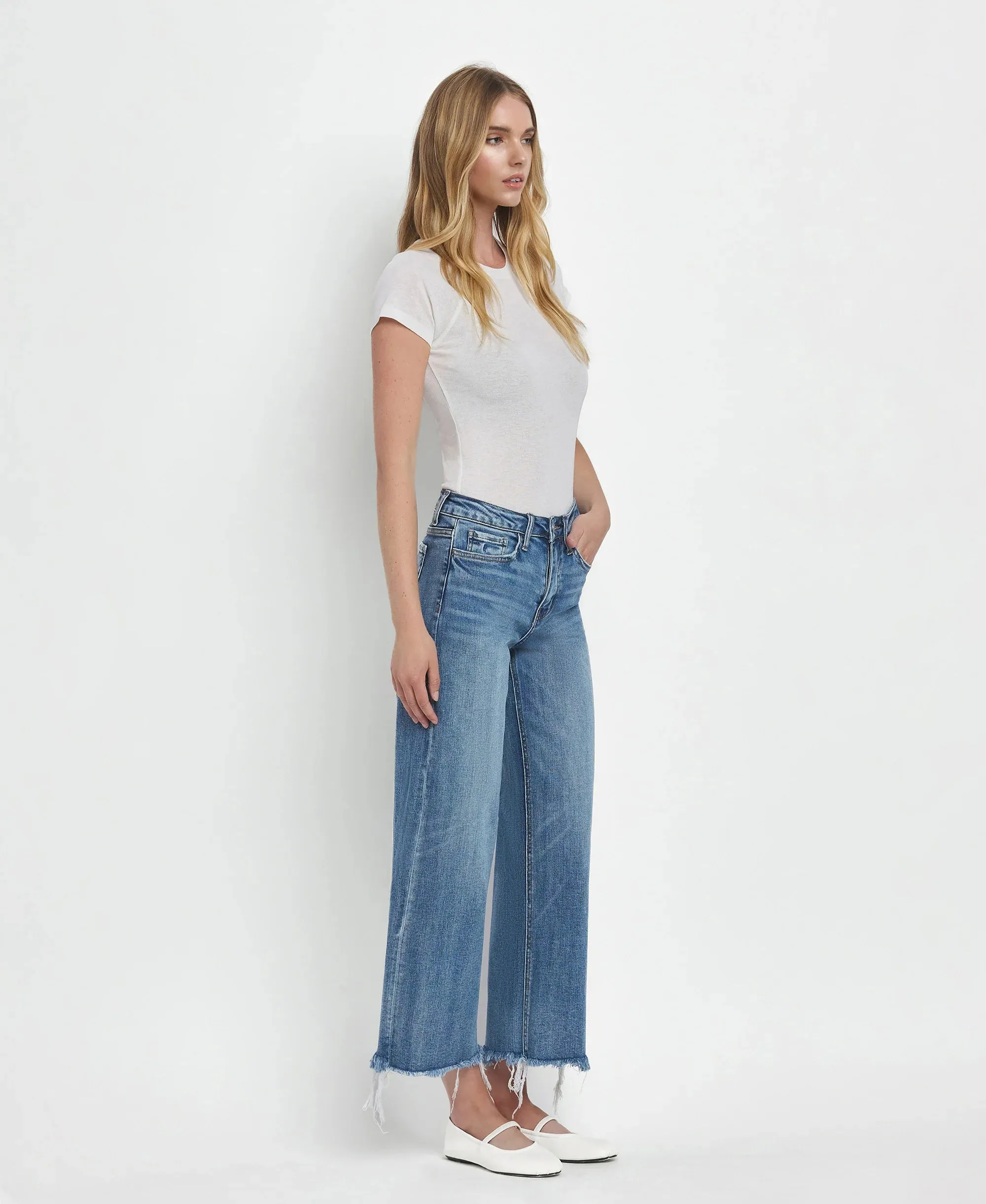 Flying Monkey Women's Sagacity High Rise Crop Wide Leg Jeans