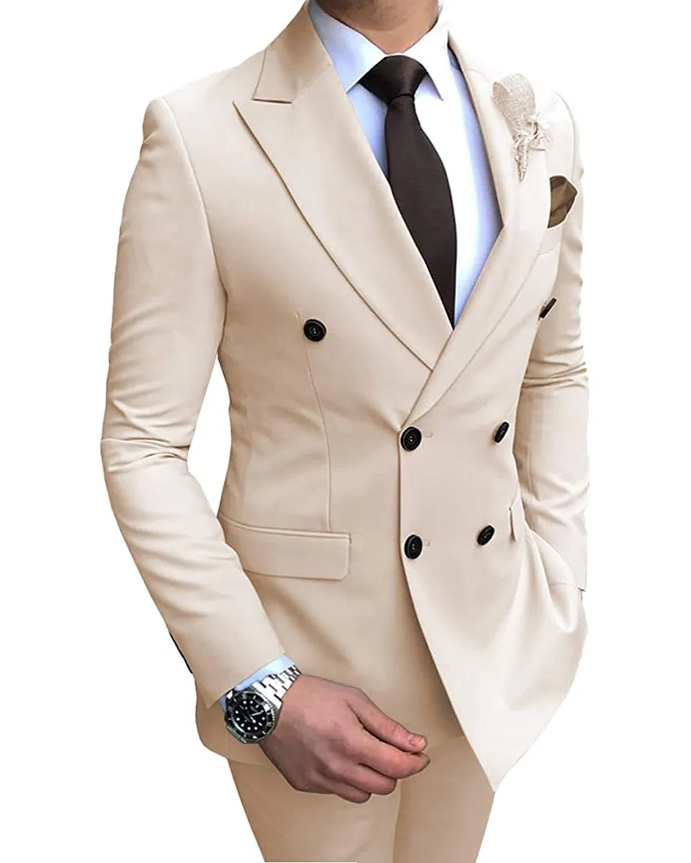 Formal 2 Pieces Mens Suit Flat Peak Lapel Tuxedos For Wedding (Blazer Pants)