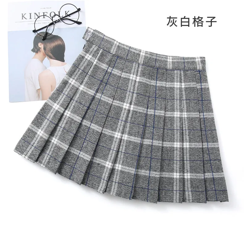 Four Seasons Chequered Skirt College Pleated A-Line Women All-Matching Skirt
