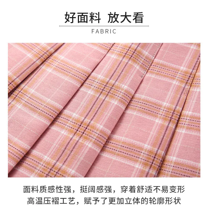 Four Seasons Chequered Skirt College Pleated A-Line Women All-Matching Skirt