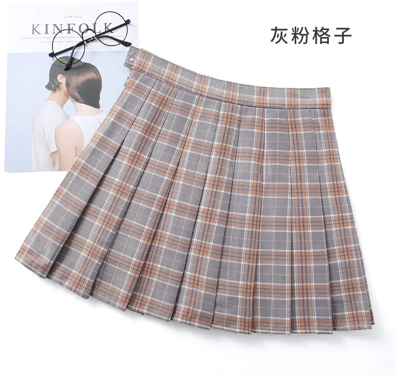 Four Seasons Chequered Skirt College Pleated A-Line Women All-Matching Skirt