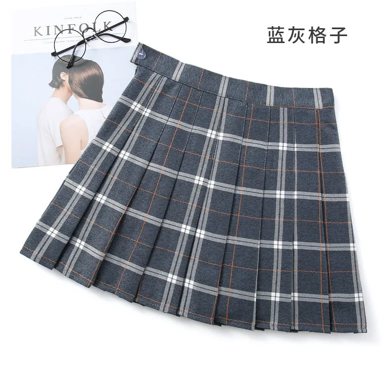 Four Seasons Chequered Skirt College Pleated A-Line Women All-Matching Skirt
