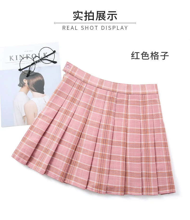 Four Seasons Chequered Skirt College Pleated A-Line Women All-Matching Skirt
