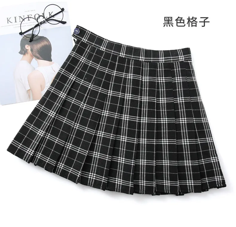 Four Seasons Chequered Skirt College Pleated A-Line Women All-Matching Skirt