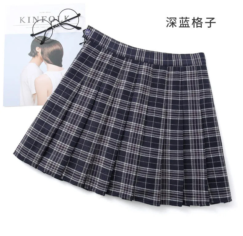 Four Seasons Chequered Skirt College Pleated A-Line Women All-Matching Skirt