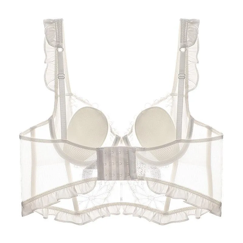 French Lace Ruffle Corset Bra with Lattice Trim