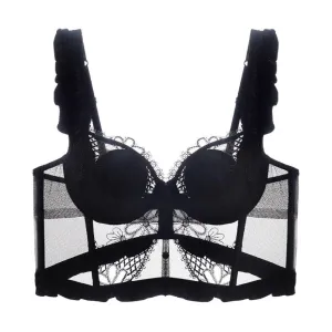 French Lace Ruffle Corset Bra with Lattice Trim
