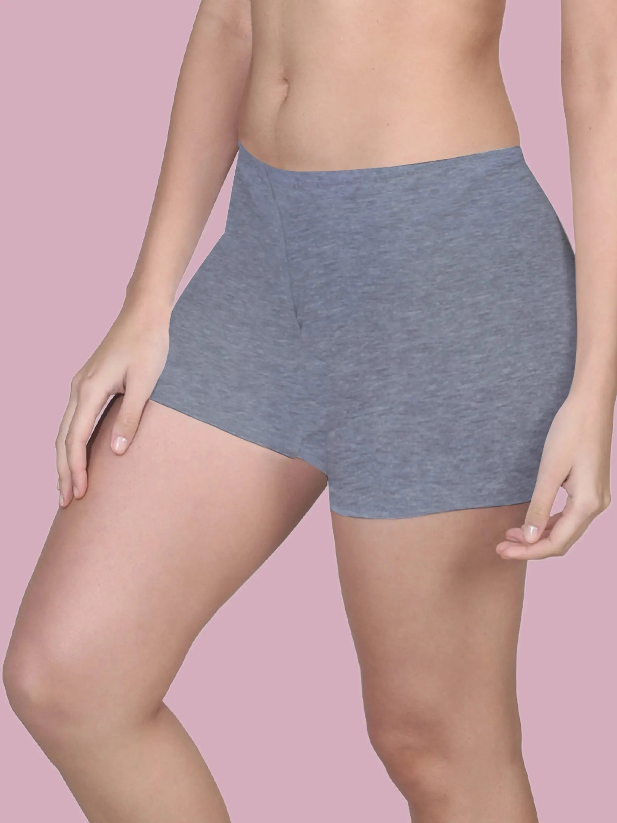 Full Coverage High Waist Long Panties with Gusseted Crotch and No Side Seams in Grey & Black Pack of 2