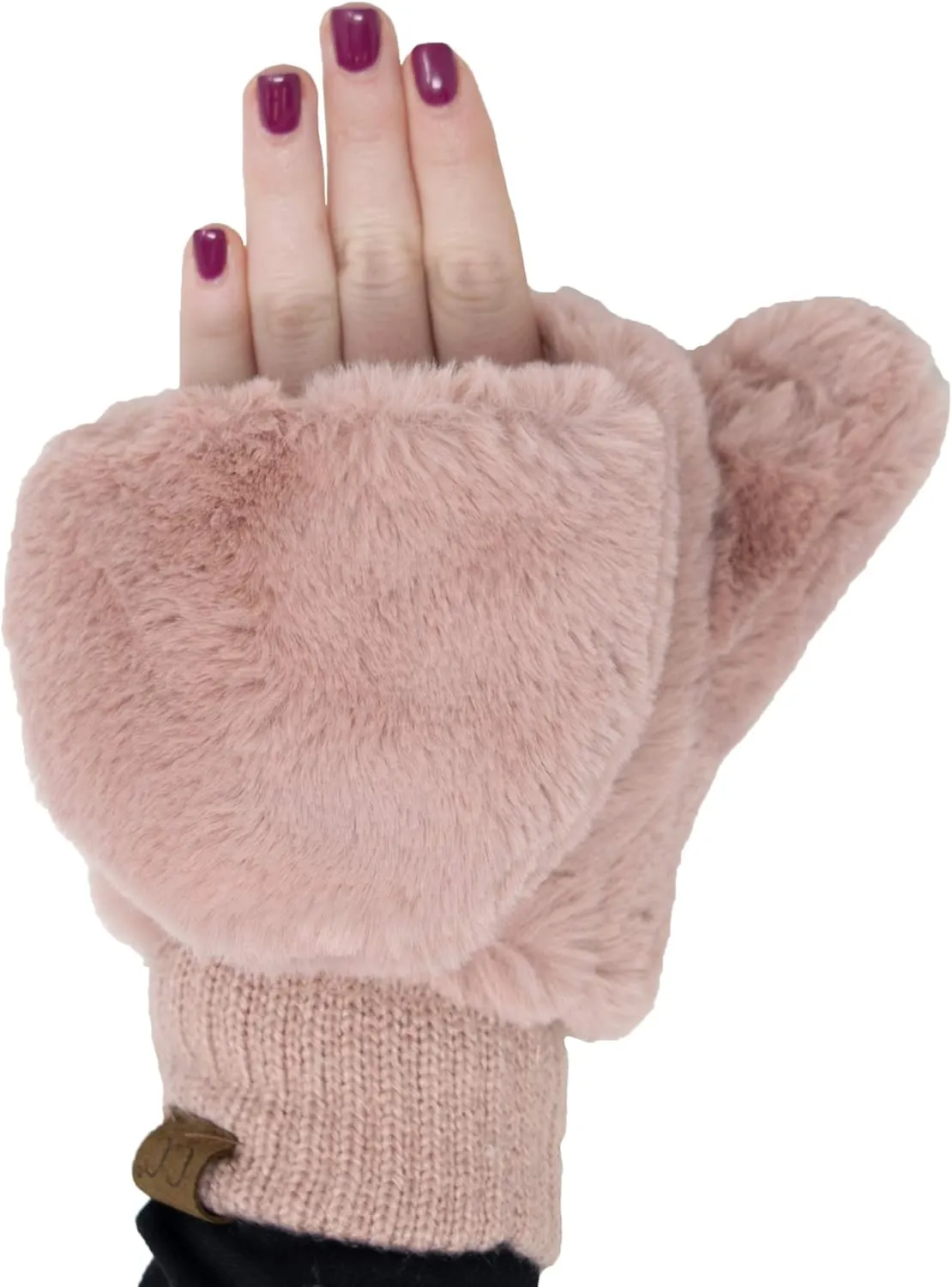 Funky Junque Faux Fur Flip Mittens Womens Warm Convertible Fingerless Gloves